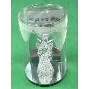 Glass Crystal ANGEL FIGURINE on Mirror The Joy of the Lord is our strength 4"